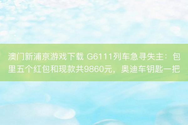 澳门新浦京游戏下载 G6111列车急寻失主：包里五个红包和现款共9860元，奥迪车钥匙一把