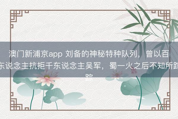 澳门新浦京app 刘备的神秘特种队列,曾以百东说念主抗拒千东说念主吴军,蜀一火之后不知所踪